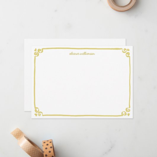 Fantasierijke Doodle Rand Gepersonaliseerde Briefp Notitiekaartje (Voorkant / Achterkant in situ)