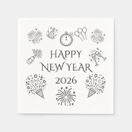 Fantasierijke Doodles Gelukkig Nieuwjaar 2026 Servet