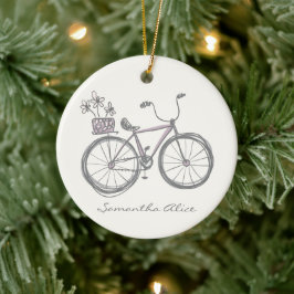 Fantasierijke fietsillustratie lila grijs op maat keramisch ornament