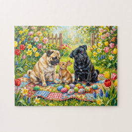 Fantasierijke illustratie van Easter Picknick Mops Legpuzzel