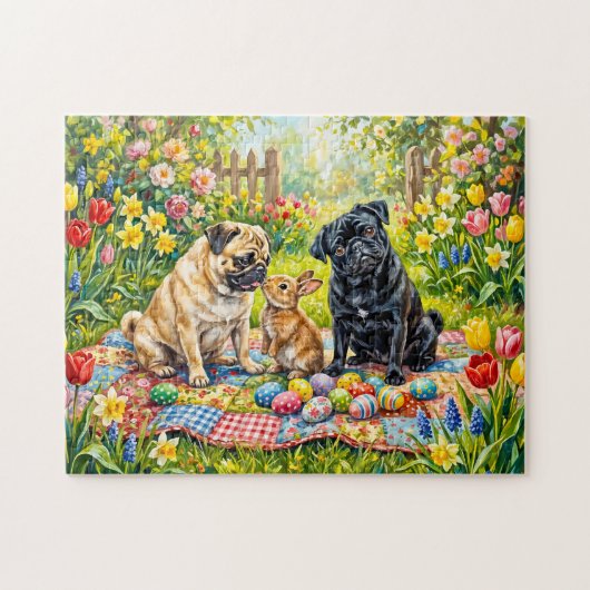 Fantasierijke illustratie van Easter Picknick Mops Legpuzzel (Horizontaal)