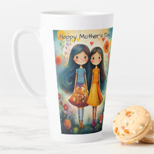 Fantasierijke illustratie van twee meisjes Moederd Latte Mok