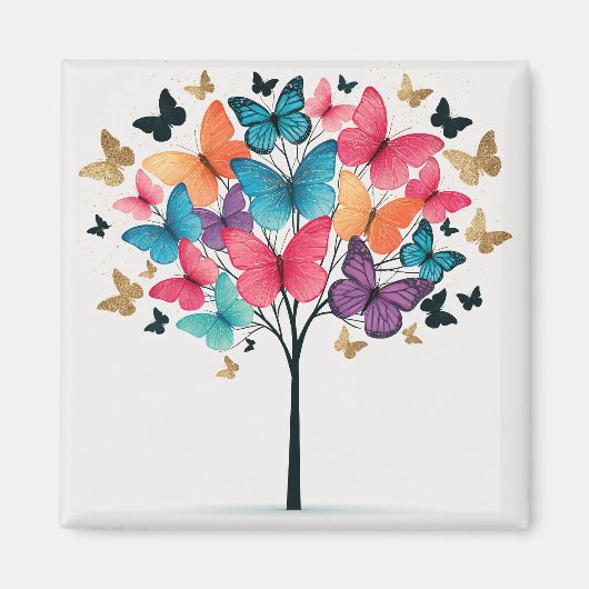 Fantasierijke Natuur Vlinder Levensboom Magneet (Voorkant)