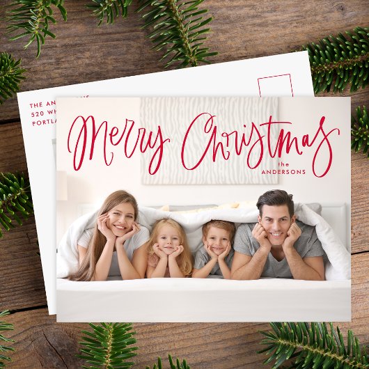 Fantasierijke Rode Script Prettig Kerstfeest 2 Fot Feestdagenkaart