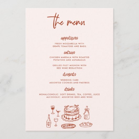Fantasierijke Tekenvoedsel Tekening Bruiloft Menu (Voorkant)