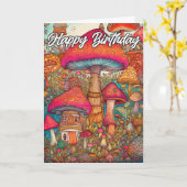 Fantasierijke wilde paddenstoelenboshut kaart (Gele Bloem)