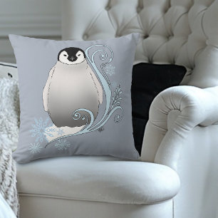 Fantasierijke Winter Pinguïn Art Nouveau Sneeuwvlo Kussen