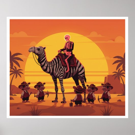 Fantasiest afbeelding van skelet rijdend op gestre poster (Voorkant)