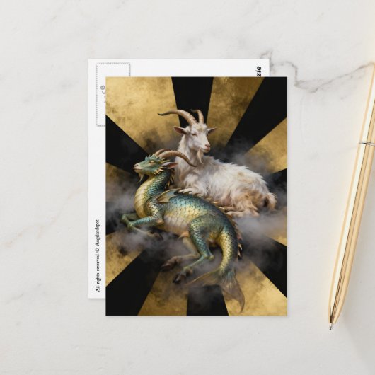 Fantasiest Geit en Draak Briefkaart (Voorkant / Achterkant in situ)