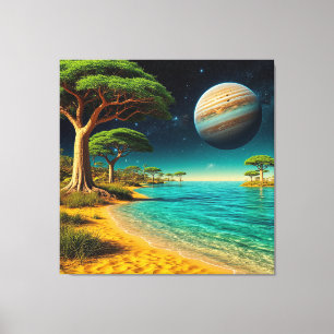 Fantasiest Landschap met Levendig Strand Canvas Afdruk