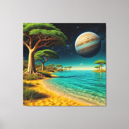 Fantasiest Landschap met Levendig Strand Canvas Afdruk (Voorkant)