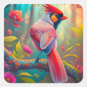 Fantasiest Vogel Mannelijke Kardinaal Vierkante Sticker