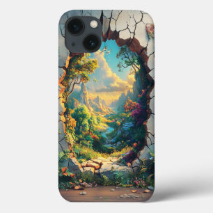 Fantasiestad door een gebarsten muur ontwerp Case-Mate iPhone case