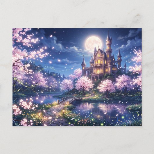 Fantasiestad en kasteel briefkaart (Voorkant)