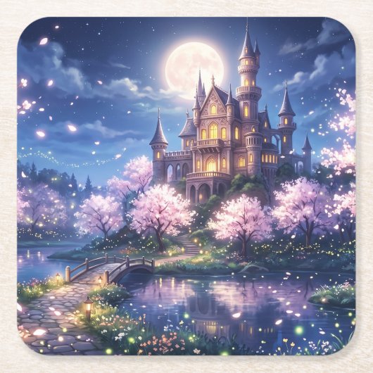 Fantasiestad en kasteel kartonnen onderzetters (Voorkant)