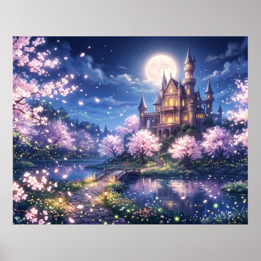 Fantasiestad en kasteel poster (Voorkant)