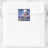 Fantasiestad en kasteel vierkante sticker (Tas)