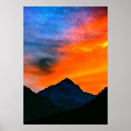 Fantasiestad in de bergen poster