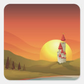 Fantasiestad Zonsondergang Landschap Vierkante Sticker (Voorkant)