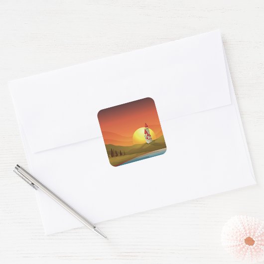 Fantasiestad Zonsondergang Landschap Vierkante Sticker