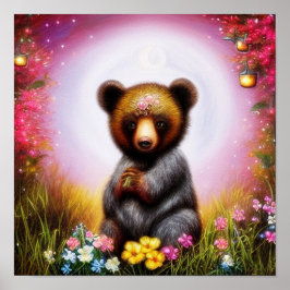 Fantasiestandaard en bloemen   poster