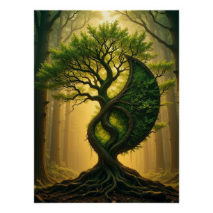 Fantasiestboom gevormd als Yin Yang in mystiek bos Perfect Poster