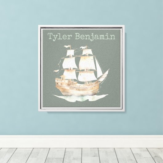 Fantasiesterke Waterverfschip Boot Canvas Afdruk (Insitu (Houten vloer))