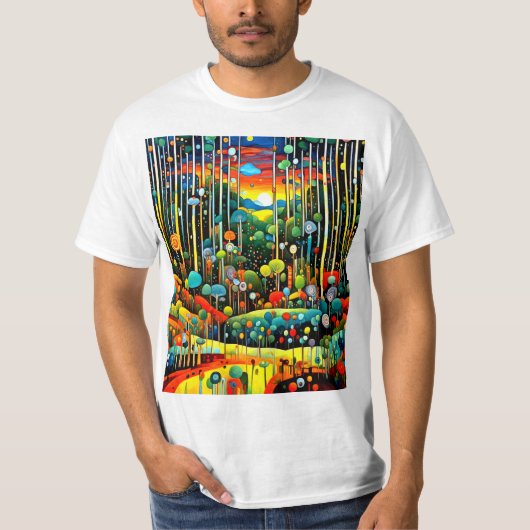 Fantasiestforest bij zonsondergang t-shirt (Voorkant)