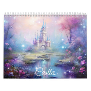 Fantasiestilcastelen in abstracte stijl kalender