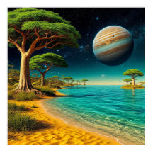Fantasiestof met levendige strand