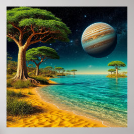 Fantasiestof met levendige strand poster