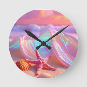 Fantasiestrand met mooie roze zeester  ronde klok