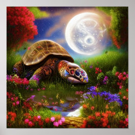 Fantasiestruikschildpad en maan    poster