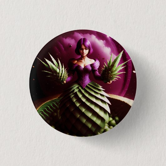 Fantasiestunt Met Ananas Meisje Ronde Button 3,2 Cm (Voorkant)