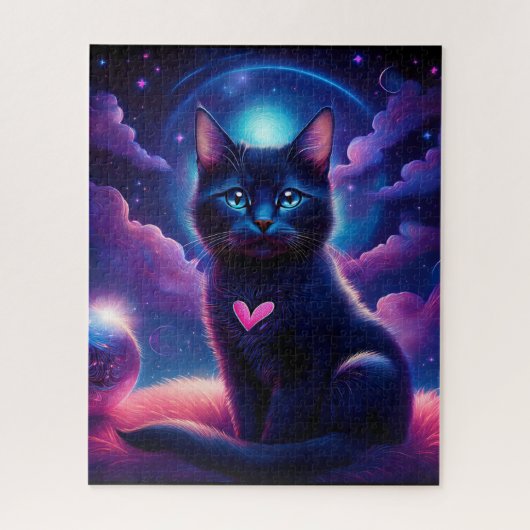 Fantasiestunt Zwarte Kitten Mooie Blauwe Ogen Legpuzzel (Verticaal)