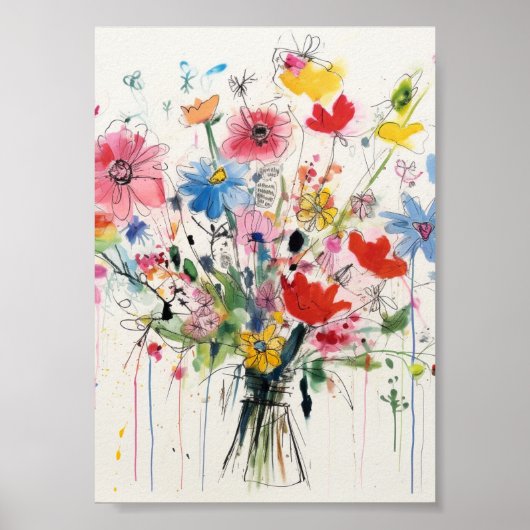 Fantasievol bloemmotief, bloemrijk poster (Voorkant)