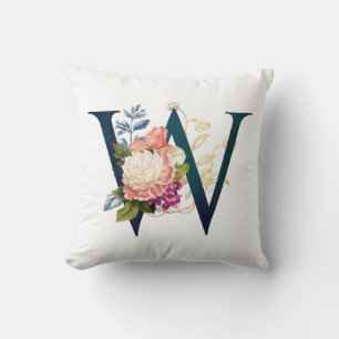 Fantasievol Bloemmotief Monogram Letter W Kussen