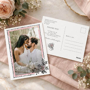 Fantasievol Bloemstuk Fotolijst Bruiloft Bedankt Briefkaart