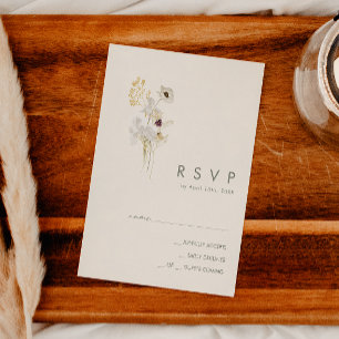 Fantasievol boeket wilde bloemen   Antwoordkaart i RSVP Kaartje
