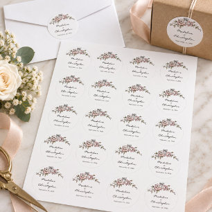 Fantasievol Hande Tekening Bloem Bruiloft Script Ronde Sticker