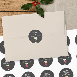 Fantasievol huwelijksgeschenk met champagne ronde sticker