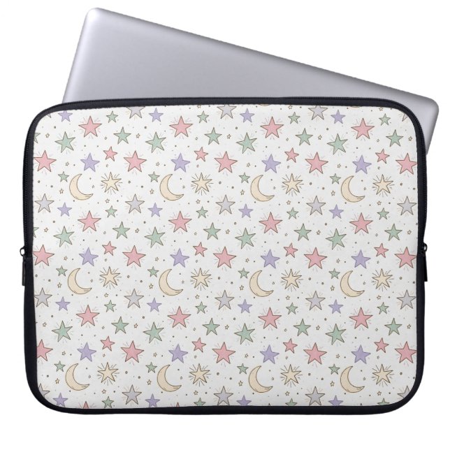 Fantasievol Maan Ster Patroon Laptop Sleeve (Voorkant)