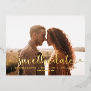 Fantasievol Schrift Foto Trouw Save the Date Folie Uitnodiging Briefkaart