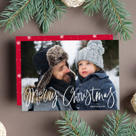 Fantasievol Schrift Rode Vrolijk Kerstmis Foto Feestdagenkaart