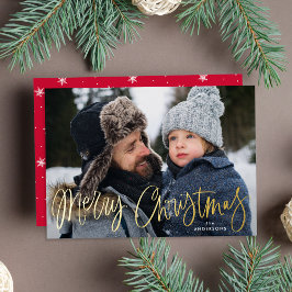 Fantasievol Schrift Rode Vrolijk Kerstmis Foto Folie Feestdagenkaart