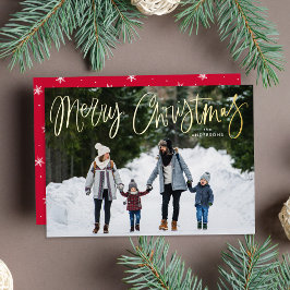 Fantasievol Schrift Rode Vrolijk Kerstmis Foto Folie Feestdagenkaart