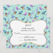 Fantasievolle Aquarel Vogels met Lijst Bruiloft RS Kaart (Voorkant / Achterkant)