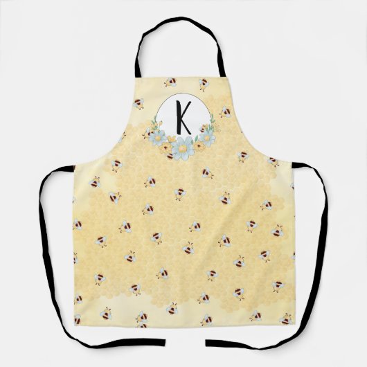Fantasievolle Bij en Honingraat Monogram Schort (Voorkant)