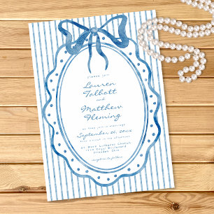 Fantasievolle Blauwe Aquarel Lint Bruiloft Kaart