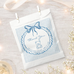 Fantasievolle Blauwe Aquarel Strik Baby Borrel Bedankzakje